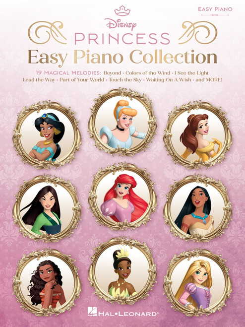 Front cover of Disney Princess Easy Piano Collection sheet music book for beginner piano players