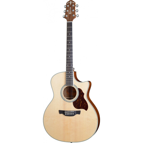 Crafter GAE 6/N Grand Auditorium cutaway acoustic-electric guitar in satin natural finish with solid spruce top.