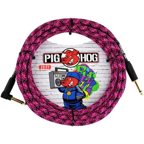 Pig Hog Instrument Cable 20ft Right Angle - Pink Graffiti