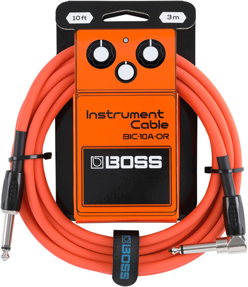 BOSS BIC-10A 10ft orange instrument cable with straight and right-angle 1/4-inch connectors.