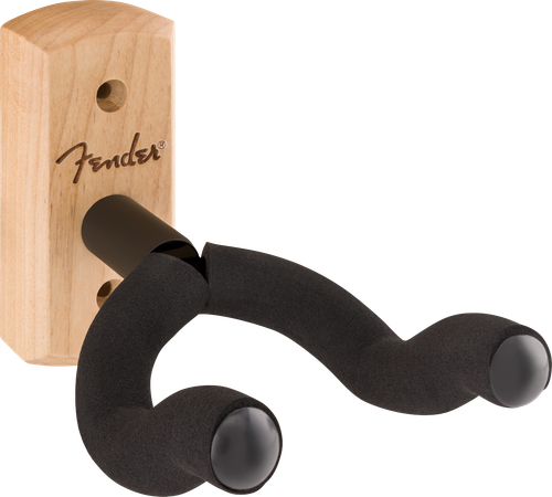 Fender Essentials hardwood guitar wall hanger with pivoting EVA foam-padded steel yoke.