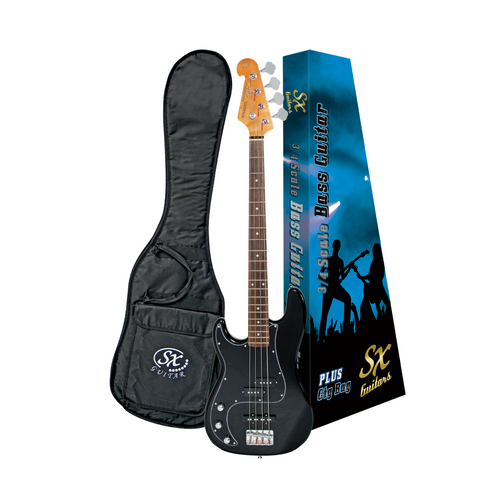 SX PJ Left-Handed Bass Guitar + Gig Back - Black