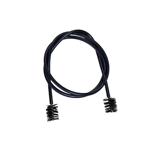 Superslick Trumpet Snake Brush with flexible vinyl-coated cable and bristle brush ends, designed for cleaning the inside of trumpet tubing.