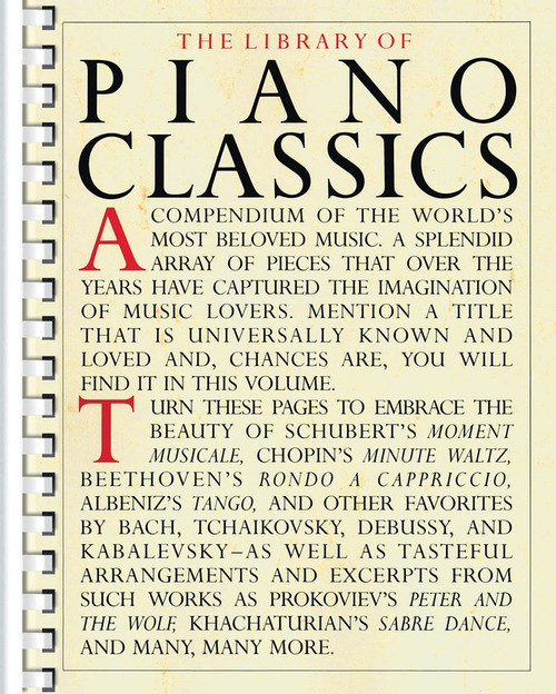 Spiral-bound edition of The Library of Piano Classics featuring a large collection of traditional piano repertoire works.