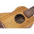 Ortega RFU10Z soprano ukulele in natural zebrawood satin finish, showing striped grain, chrome tuners with black buttons, and included deluxe gig bag.