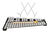 32-note chromatic glockenspiel with silver metal keys on black plastic frame, supplied with nylon beaters and removable music rest.