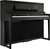Roland LX-6 digital upright piano in dark rosewood finish with matching bench and hybrid grand keyboard.