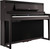 Roland LX-6 digital upright piano in dark rosewood finish with matching bench and hybrid grand keyboard.