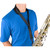 Saxophone player wearing Protec junior padded saxophone neck strap