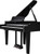 Roland GP-6 premium digital baby grand piano in polished ebony finish with matching piano bench.