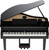 Roland GP-6 premium digital baby grand piano in polished ebony finish with matching piano bench.
