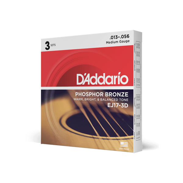 D'Addario EJ17-3D Acoustic Strings 13-56 3-Pack FRONT ANGLE