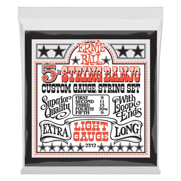Light 5-String Loop End Stainless Steel Banjo Guitar Strings 9-9 Gauge ERNIE BALL