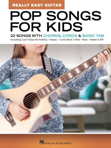 Really Easy Guitar – Pop Songs for Kids songbook featuring beginner-friendly chords, lyrics, and tab for pop hits including Let It Go, Shake It Off, Happy, and Roar.