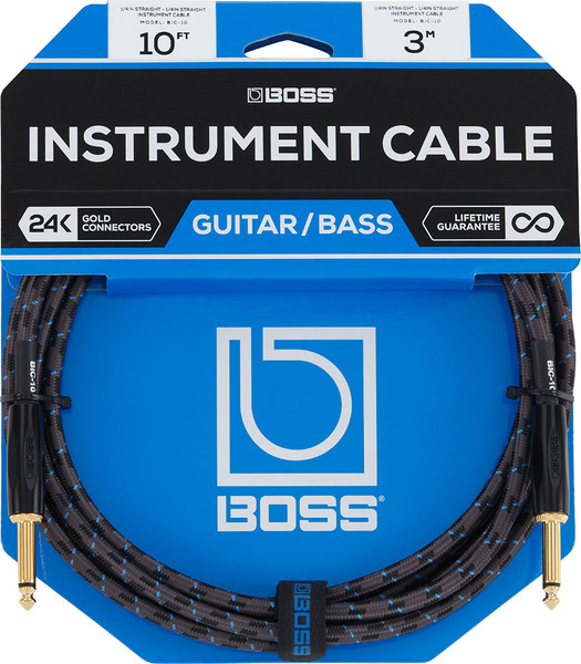 BOSS BIC-10 Instrument Cable 10ft SS  10ft / 3m - Straight/Straigh