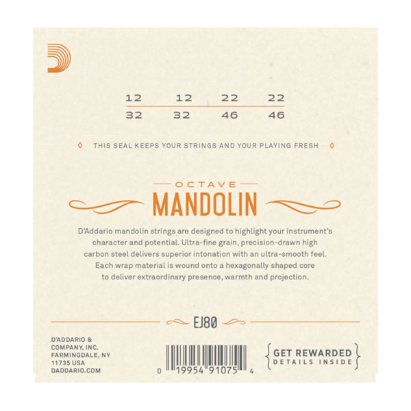 D'Addario EJ80 Phosphor Bronze Octave Mandolin Strings Medium 12-46
