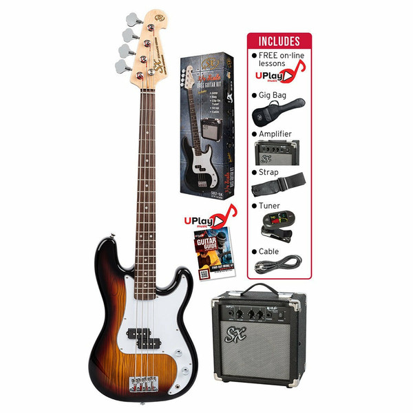Sx SB2SK34TS 3/4 size Bass Guitar w/ Amp Pack - Tobacco Sunburst