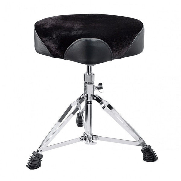 DXP Deluxe drum throne with padded saddle seat, heavy-duty construction and quick-release spindle height adjustment.