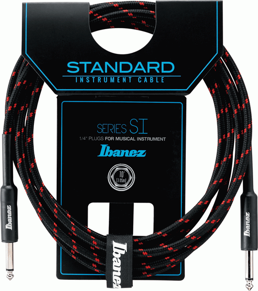 Ibanez SI10 BW Braided Guitar Cable 10ft - Black/Red