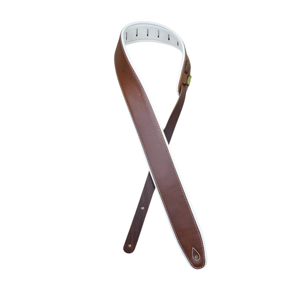 Colonial Leather Padded Upholstery Leather Guitar Strap Brown/White SOUP25-BRWH