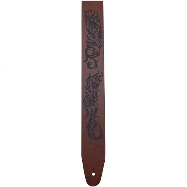 GUITAR STRAP LASER ETCHED SCROLL FLOWER Colonial Leather