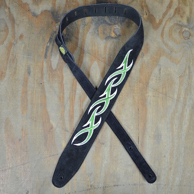 GUITAR STRAP LEATHER GREEN EMBROIDERY XX Colonial Leather