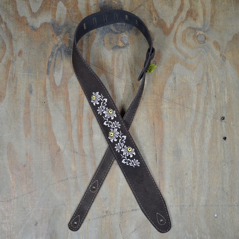 GUITAR STRAP LEATHER FLOWER and LEAVES Colonial Leather