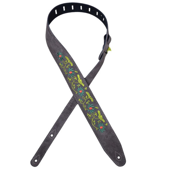 Colonial Leather Double Suede Embroidered Guitar Strap - Flower and Leaf Brown