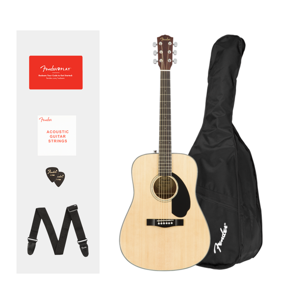 Beginner Fender acoustic guitar starter pack with accessories perfect for beginners