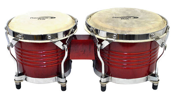 Percussion Plus Deluxe Wooden Bongos - Gloss Red Lacquer Finish