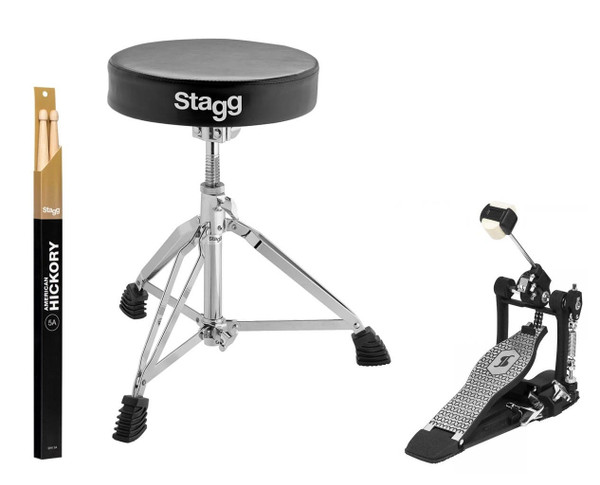 STAGG DHWP52-1 Drum Accessory Pack w/ Pedal, Throne + Drum Sticks