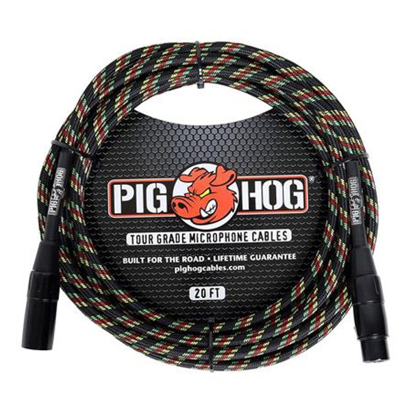 Pig Hog PHM20RAS Woven Microphone Cable - 20FT XLR-XLR Rasta Stripes Thumbnail