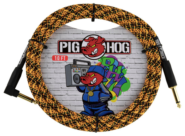 Pig Hog Instrument Cable, 10ft Right Angle- Orange Graffiti- Front