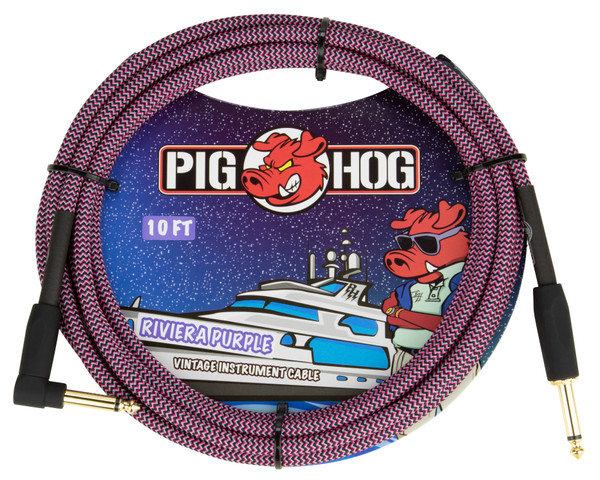 Pig Hog Instrument Cable, 10ft Right Angle- Riviera Purple - Front