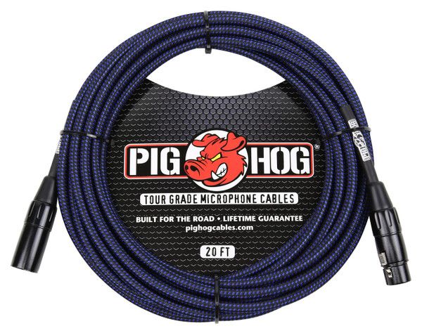 Pig Hog Microphone Cable 20ft XLRTo XLR- Blue Woven PHM20BBL- Front
