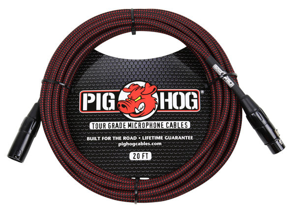 Pig Hog Microphone Cable 20ft Xlr-xlr Red Woven PMH20BRD- Front