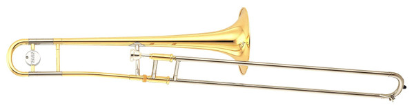Yamaha YSL-354 Bb tenor trombone yellow brass bell detail