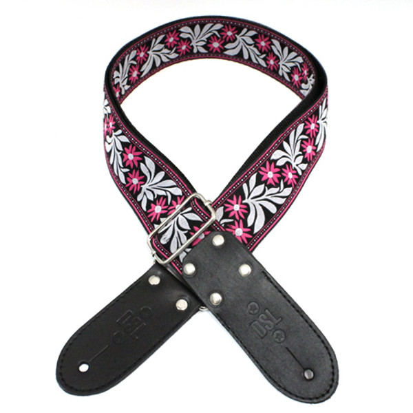 DSL JAC20 Jacquard Guitar Strap Flower Design - Fuchsia