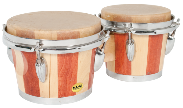 Mano Percussion MP714 bongos 6 and 7 inch light dark brown front view
