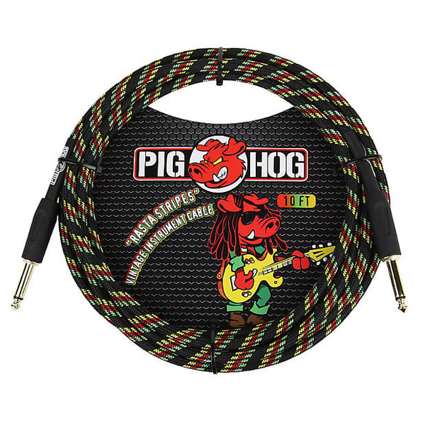 Pig Hog 10' Instrument Cable, Rasta Stripes