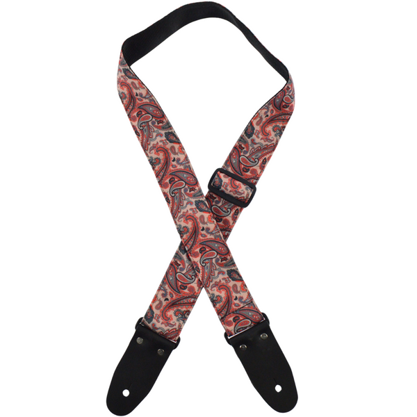 Colonial Leather Tan & Red Paisley Rag Guitar Strap