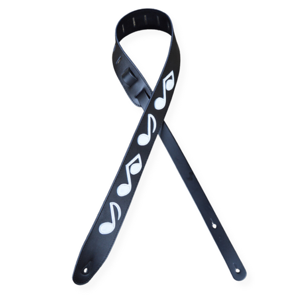 Music Note 2.5″ Leather Guitar Strap - White & Black
