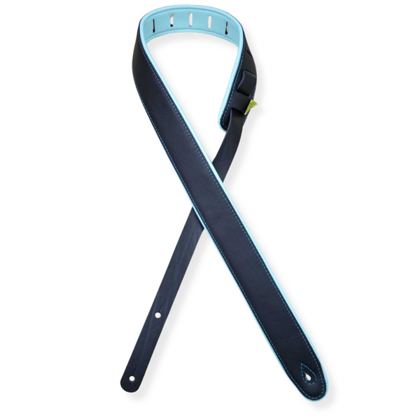 Padded 2.0″ Upholstery Leather Guitar Strap - Black & Aqua