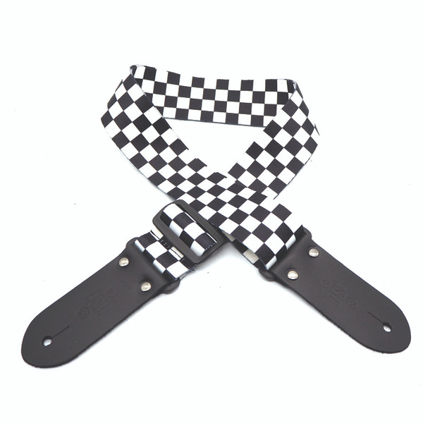 Digital Print Square Checker Black + White Guitar Strap