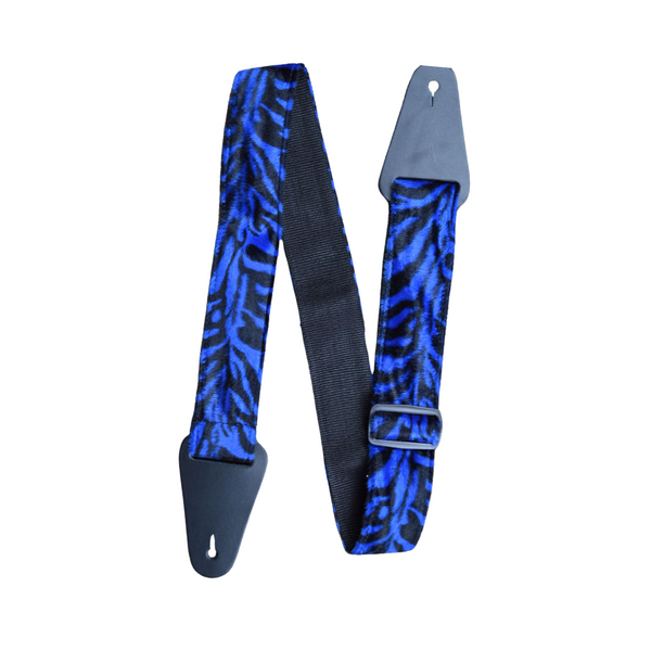 Zebra Faux Fur Guitar Strap - Blue + Black