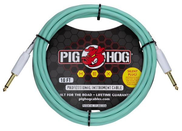 Pig Hog Hex Silent Instrument Cable 10ft - Seafoam Green