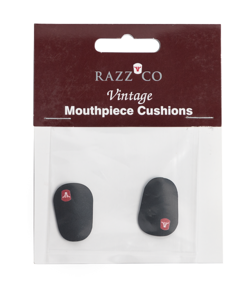 RAZZCO black 0.85mm thick mouthpiece cushions with peel backing for clarinet and saxophone mouthpieces.