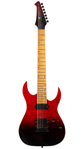 Spira S-457 TRD 7-String Flamed Top Electric Guitar – Transparent Red/Black