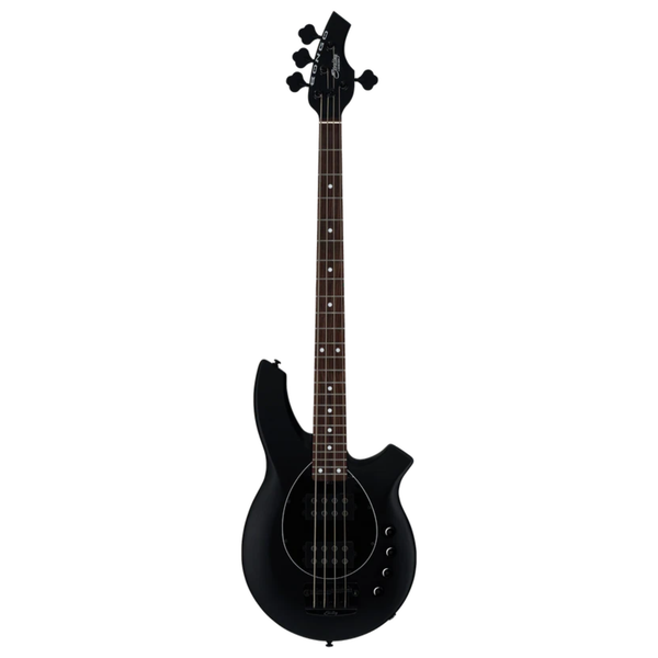 Sterling by Music Man Bongo Bass in Stealth Black with roasted maple neck, rosewood fingerboard, dual humbuckers, and modern contoured body.