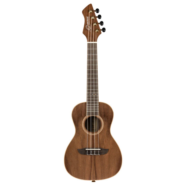 Ortega Horizon Series Concert Ukulele in Walnut Natural with reverse 4-in-line headstock, gold tuners with black buttons, open pore satin finish, Tecwood fretboard, and deluxe gig bag.